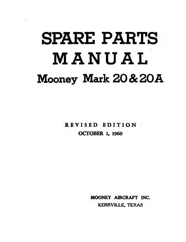 Mooney Mark 20 & 20A 1960 Spare Parts Manual (Mom20,A-60-P-C) 1