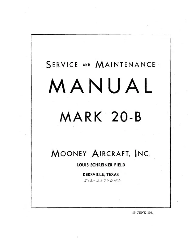 Mooney Mark M20b 1961 Maintenance & Service Manual (Mom20b61m) 1