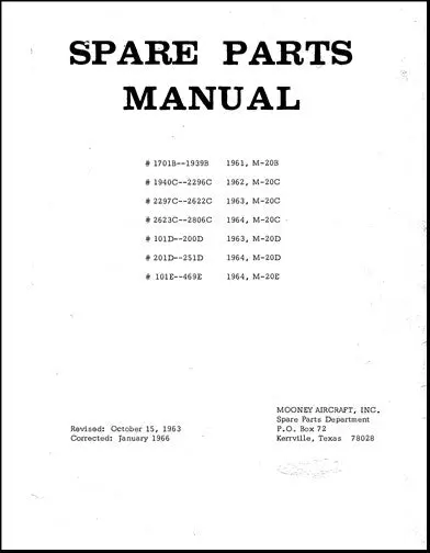 Mooney M20b, C, D, E 1961-64 Parts Catalog (Mom20ser61-64) 1
