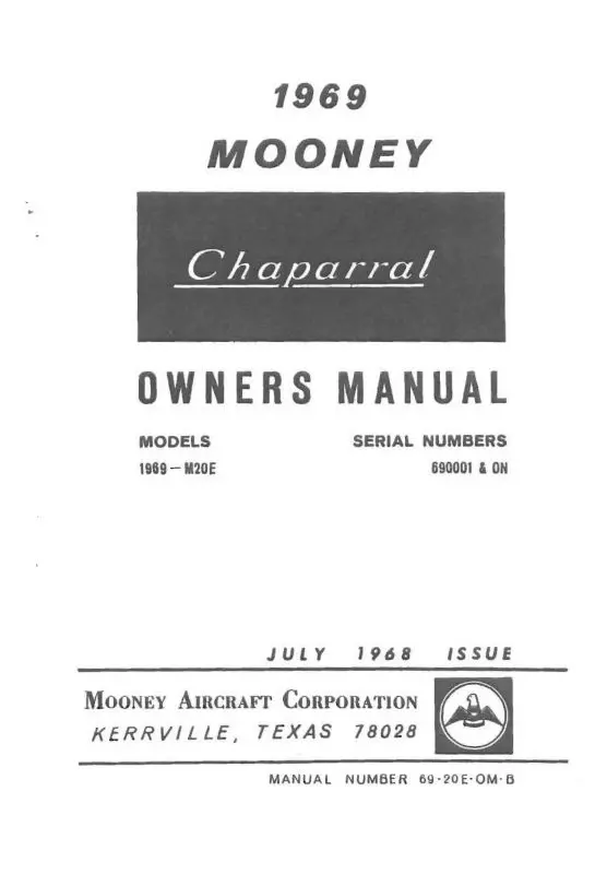 Mooney M20e Chaparral 1969 Owner's Manual (Mom20e-69-O-C) 1