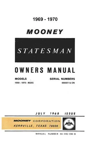 Mooney M20g Statesman 1969 Owner's Manual (69-20G-Om-B) 1
