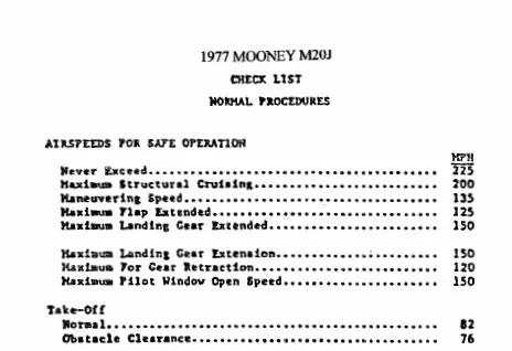 Mooney M20j 1977  Pilot's Checklist (Mom20j-77-Cl-C) 1