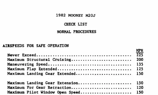 Mooney M20j 1982 Pilot's Checklist (Mom20j-82-Cl-C) 1