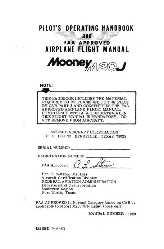 Mooney M20j 1984 Pilot's Operating Handbook & Flight Manual (1229) 1