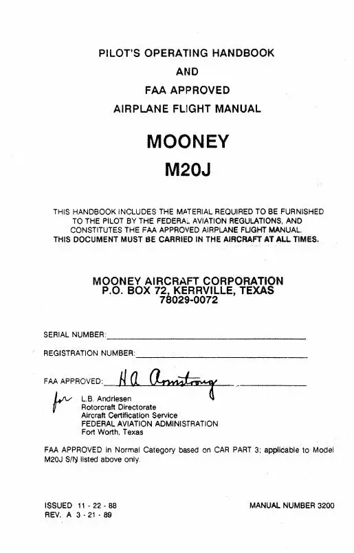 Mooney M20j 1989 Pilot's Operating Handbook (3200) 1