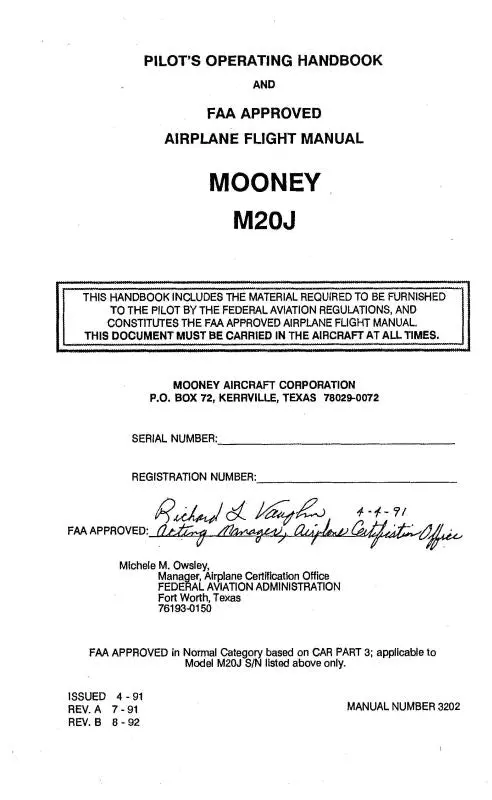 Mooney  M20j Pilot's Operating Handbook And Flight Manual (3202) 1