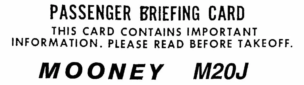 Mooney M20j Briefing Card Passenger Briefing Card (Mom20j-Bc-C) 1