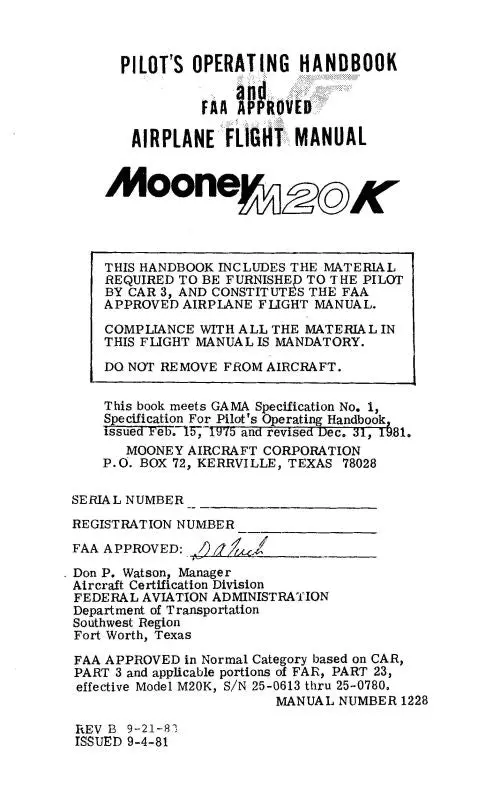 Mooney  M20k 1982-1983 Pilot's Operating Handbook And Flight Manual (1228) 1