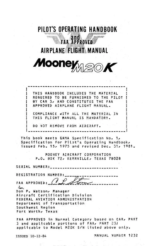 Mooney  M20k 231 Pilot's Operating Handbook 1985 (1232) 1