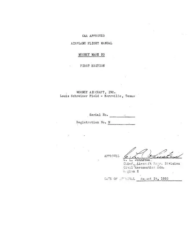 Mooney  Mark 20 1955 Flight Manual (Momark20-55-F-C) 1