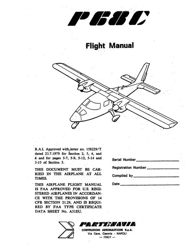 Partenavia P68c 1991 Flight Manual (Prp68c-91-F-C) 1