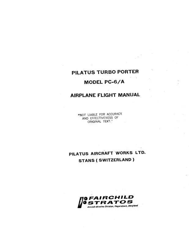 Pilatus Pc-6-A 1962 Flight Manual (Plpc6a-62-F-C) 1