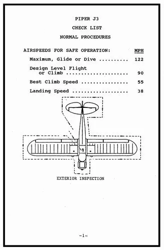 Piper J3 Cub Pilot's Checklist (Paj3-41-M-C) 1