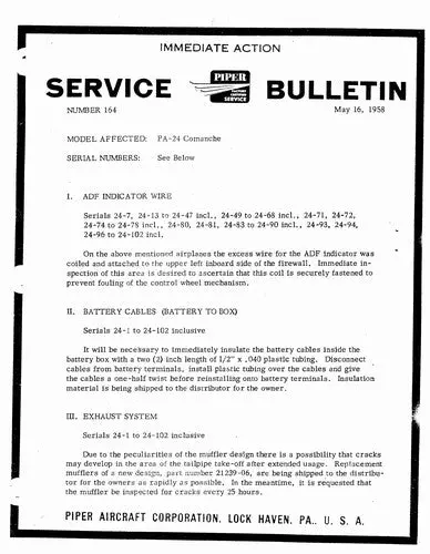 Piper Pa 24, 30, 39 Series Service Letters & Bulletins (765-562) 1