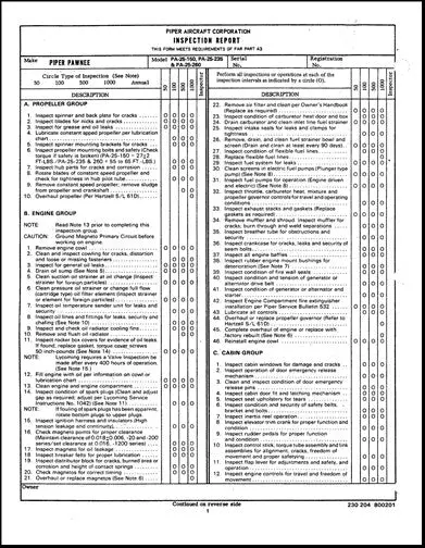 Piper Pa25-150,235,260 Pawnee Periodic Inspection Report Forms (230-204) 1