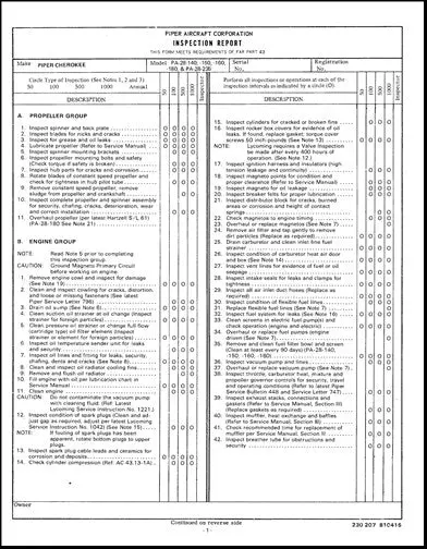 Piper Pa28-140,-150,-160,-180,-235 Periodic Inspection Report Forms (230-207) 1