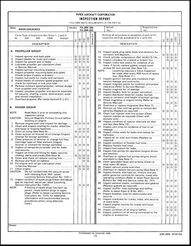 Piper Pa28r-180, -200 Arrow Periodic Inspection Report Forms (230-259) 1