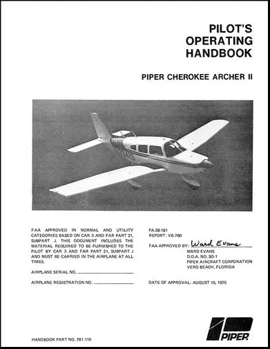Piper Pa28-181 Cherokee Archer Ii 1976 Pilot's Information Manual (761-619) 1