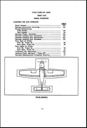 Piper Pa28r-201 Arrow Pilot's Checklist (Pa28r201ck) 1
