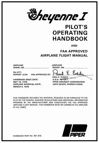 Piper Pa-31T1 Cheyenne 1 1978-83 Pilot's Operating Handbook (761-673) 1