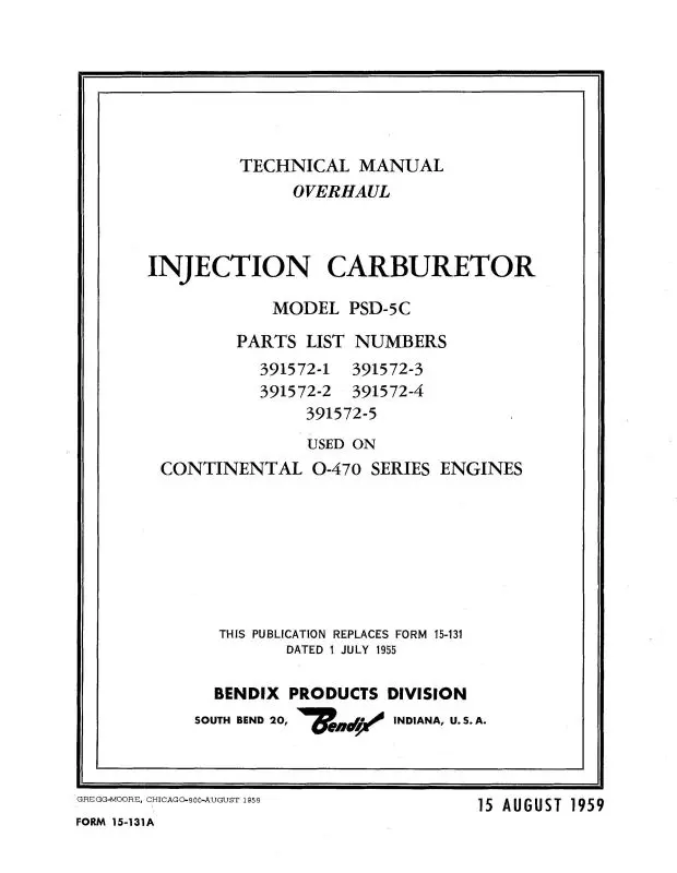 Bendix Psd-5C Injection Carburetor Overhaul Manual (15-131A) 1