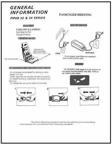 Piper Pa32 & 34 Passenger Brief Card Passenger Briefing Cards (Pa34-34) 1