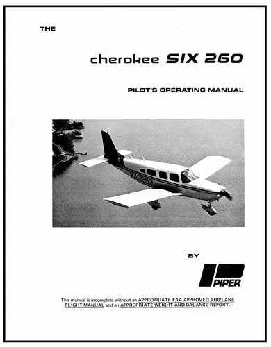 Piper Pa32-260 Cherokee Six 260 1974-76 Pilot's Information Manual (761-558) 1