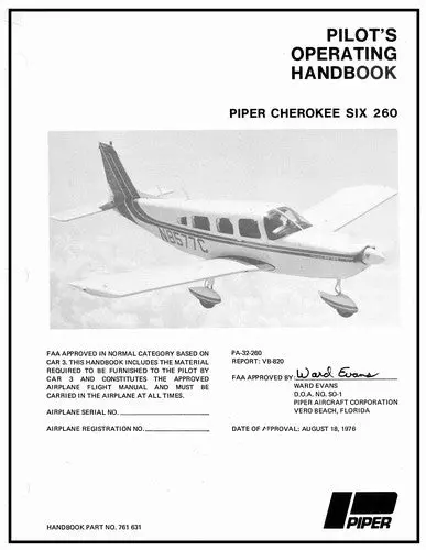 Piper Pa32-260 Cherokee Six 260 1977-78 Pilot's Information Manual (761-631) 1