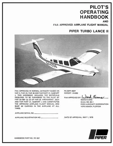 Piper Pa32rt-300T Lance Ii 1978-79 Pilot's Information Manual (761-657) 1