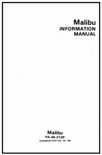 Piper Pa46-310P 1984-1986 Malibu Pilot's Information Manual 761-784 1