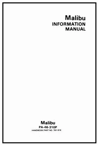 Piper Pa46-310P Malibu 1986-1988 Pilot's Information Manual (761-816) 1