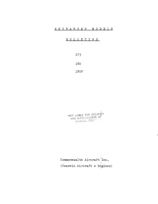 Rearwin Skyranger 175,180&180F Bulletins (Rw175-Slb-C) 1