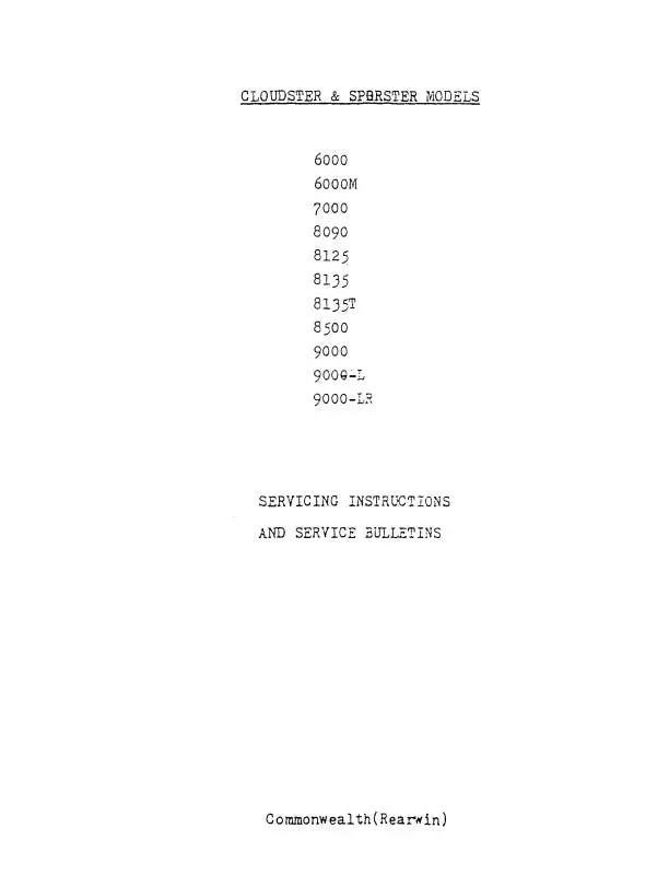 Rearwin Cloudster & Sporster 6000-9000 Servicing Instructions And Service Bulletins (Rw6000-M-C) 1