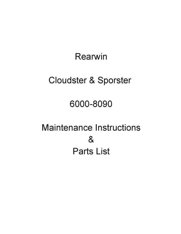Rearwin Cloudster & Sporster 6000-8090 Maintenance Instructions & Parts List (Rw6000-Mp-C) 1