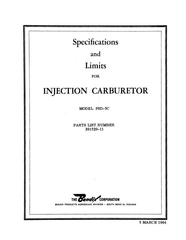 Bendix Psd-5C Injection Carburetor Aircraft Specification & Limits (391529-11) 1