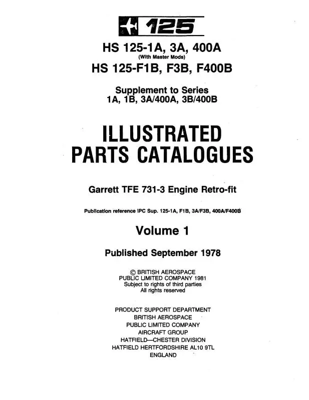 Hawker Hs125-1A,3A,400A,F1b,F3b,F400b Parts Catalog (Hkhs125-M-C) 1