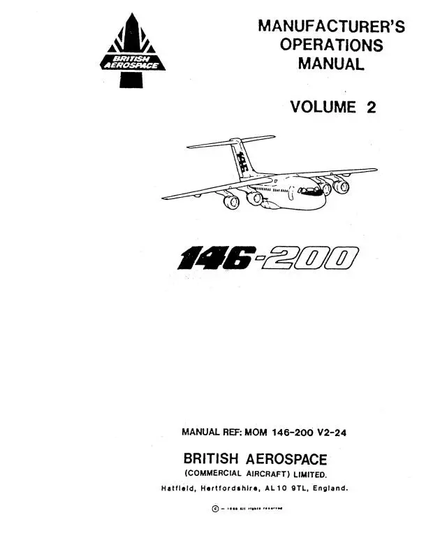 British Aerospace 146-200 Flight Operation Manual Manufacturer's Operations Manual (Mom-146-200-V2-) 1
