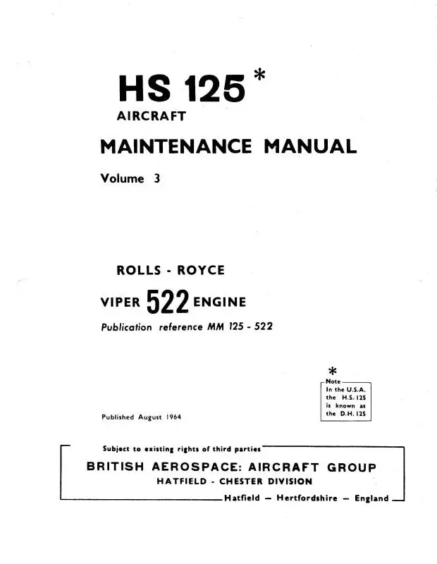 Dehavilland Hs125 1964 Maintenance Manual (Dehs125-64-M-C) 1