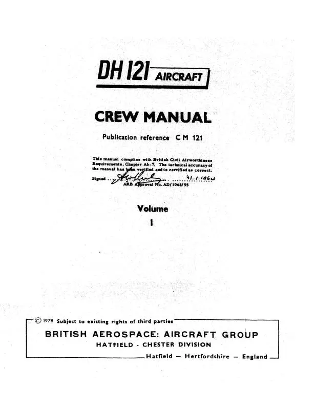 Dehavilland Dh121 Aircraft 1978 Crew Manual (Dedh121-78-Cr-C) 1