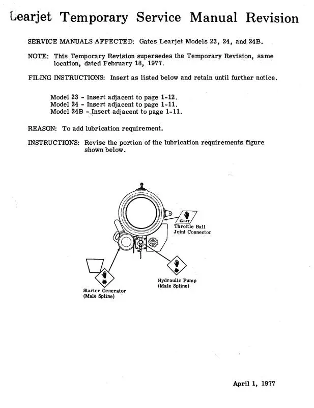 Learjet  Models 23 Temporary Service Manual (Le23-79-Mc) 1