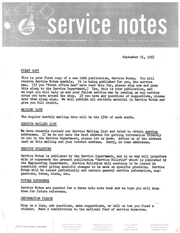 Learjet Lear Service Bulletins Service Letters, Bulletins (Leslb-Slb-C) 1