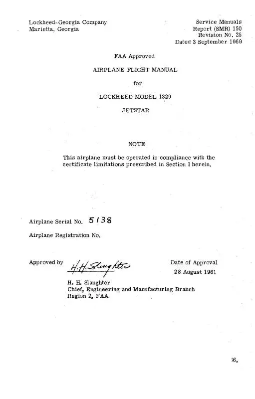 Lockheed Jet Star Series Airplane Flight Manual (Lhjetstar-F-C) 1