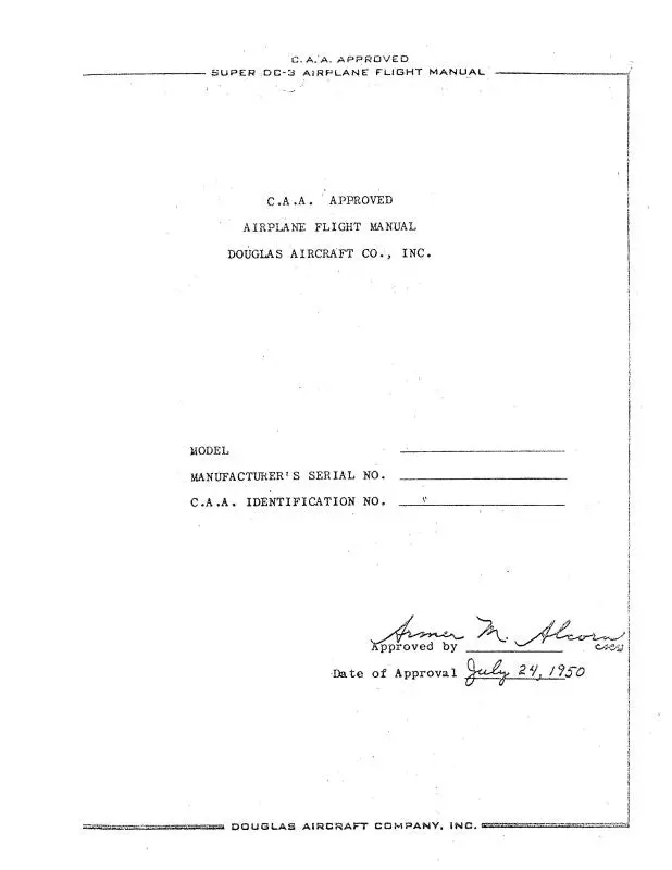 Mcdonnell Douglas Super Dc-3 1950 Airplane Flight Manual (Mcdc3-50-F-C) 1