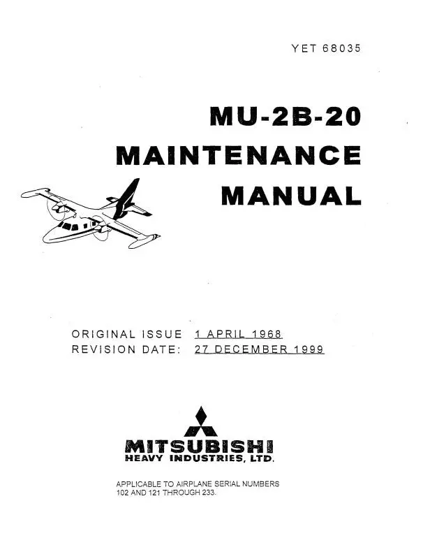 Mitsubishi Heavy Industries Mu-2 Series 1968 Maintenance & Wiring Manual (Yet-68035) 1