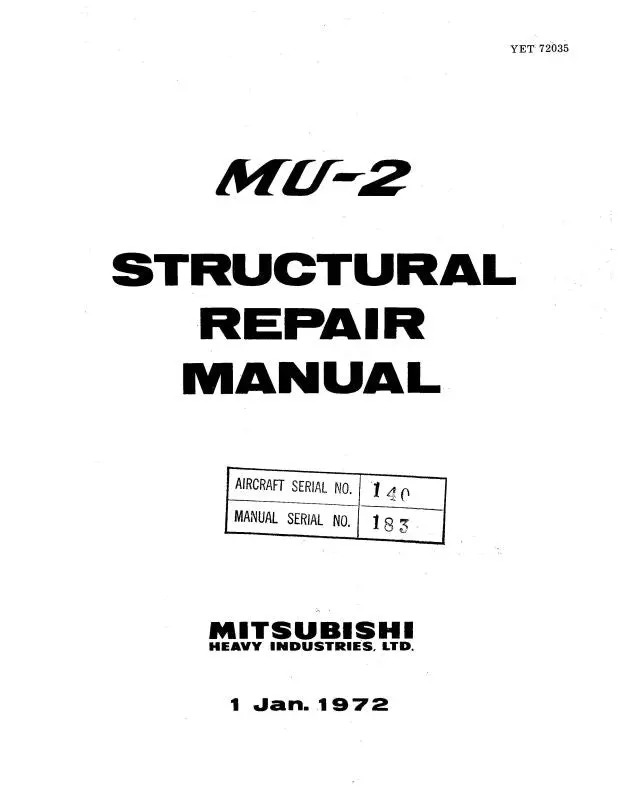Mitsubishi Heavy Industries Mu-2 Series 1972 Structural Repair Manual (Yet-72035) 1