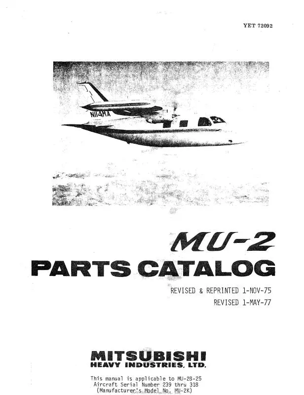 Mitsubishi Heavy Industries Mu-2 Series 1975 Parts Catalog (Yet-72092) 1