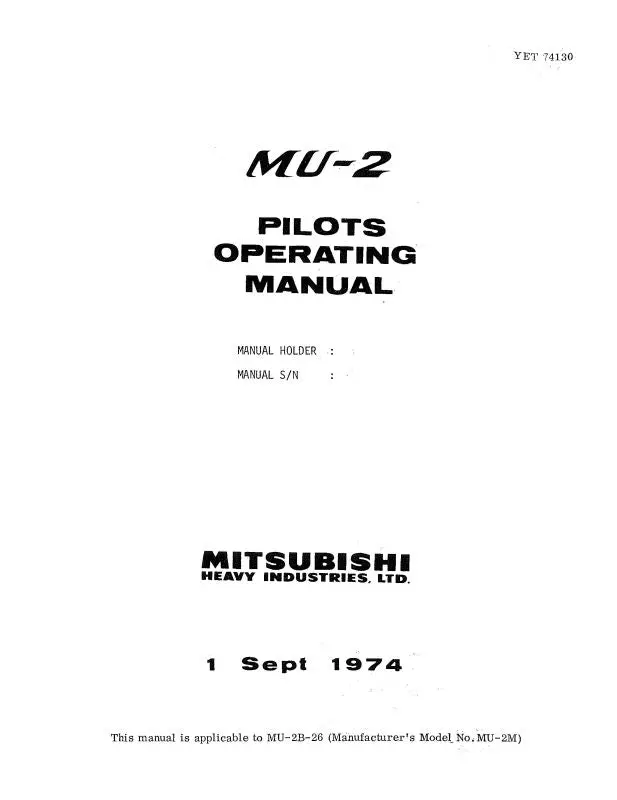 Mitsubishi Heavy Industries Mitsubishi Mu-2B-26 1980 Flight Manual (Yet-74130) 1