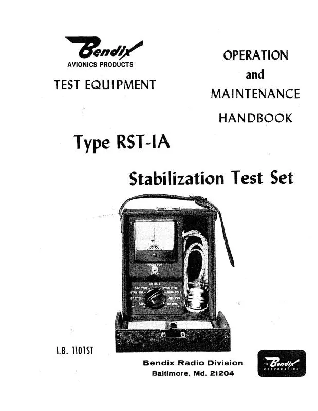 Bendix Rst-1A Test Equipment Operation & Maintenance Handbook (I.B.1101St) 1