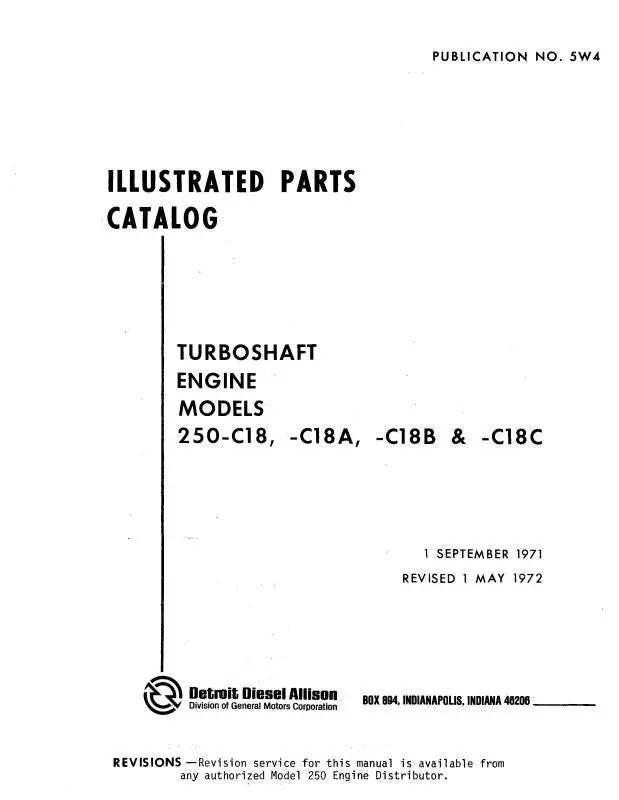 Allison 250-C18,C18a,B,C Engine 1971 Illustrated Parts Catalog (5W4) 1