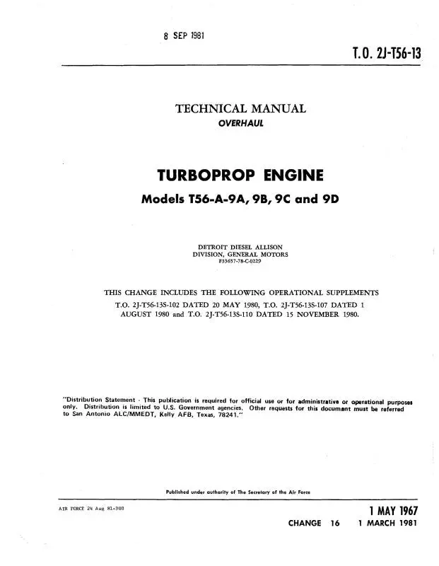 Allison T-56-A-9A,9B,9C,9D Overhaul Manual (2J-T56-13) 1